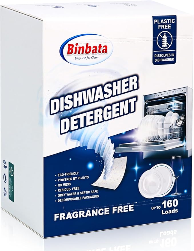 Eco Dishwasher Detergent Sheets Up To 160 Loads, Unscented Plastic Free by Binbata
