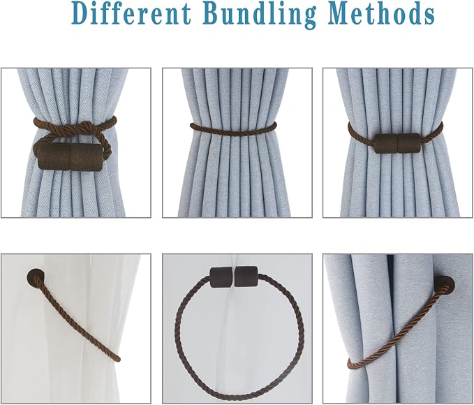 Magnetic Curtain Tiebacks 6 Pack Coffee Curtain Rope Tieback Curtain Holders - Image 4