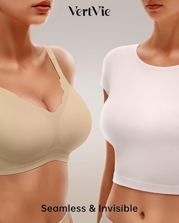 Vertvie Womens Seamless Bras No Underwire Supportive Wireless Push Up Full - Image 3