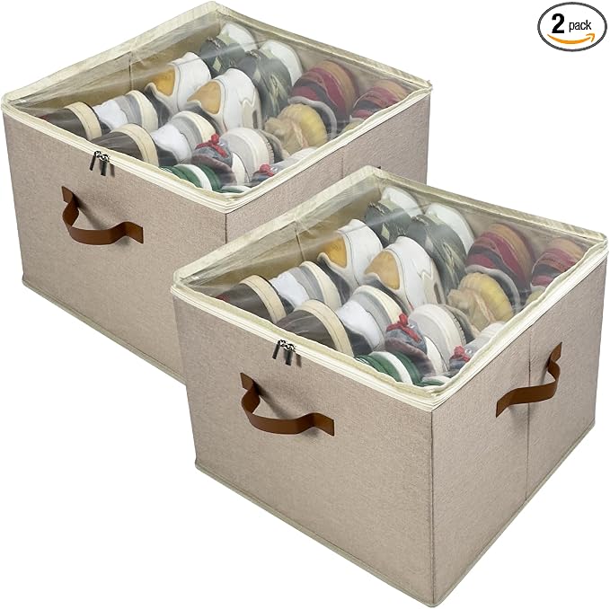 Shoe Organizer for Closet, 2 Pack Shoe Storage Bins by Vexalora