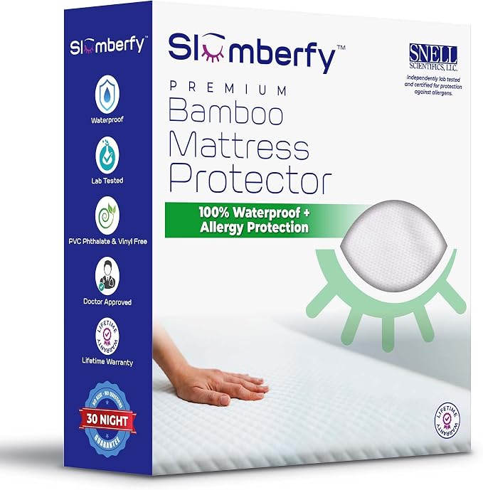 Waterproof Mattress Protector by Slumberfy | Hypoallergenic Viscose Made from by Slumberfy