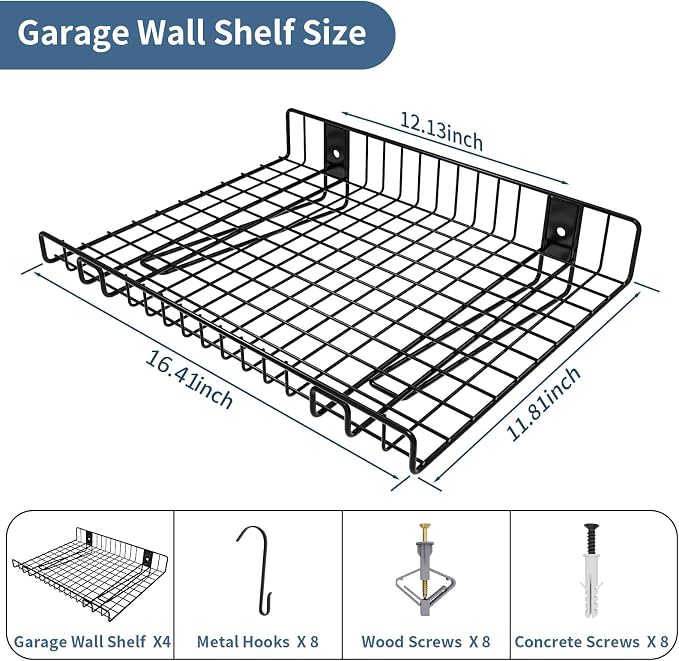2 Pack Garage Wall Shelf, Wall Mounted Storage Shelves, Heavy Duty Metal Shelves - Image 3