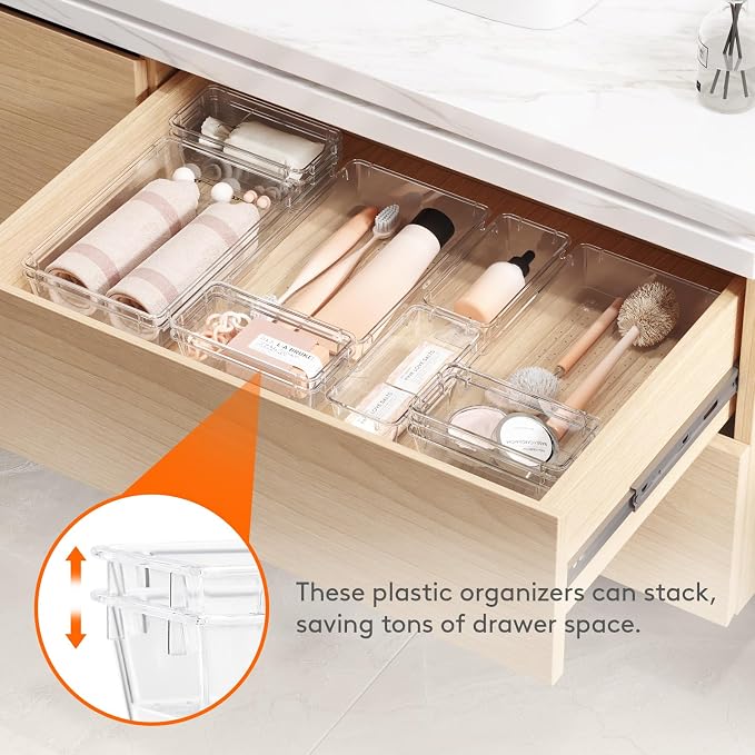 Lifewit 6 Pcs Large Bathroom Drawer Organizers, 3 Sizes Clear Plastic Storage - Image 5