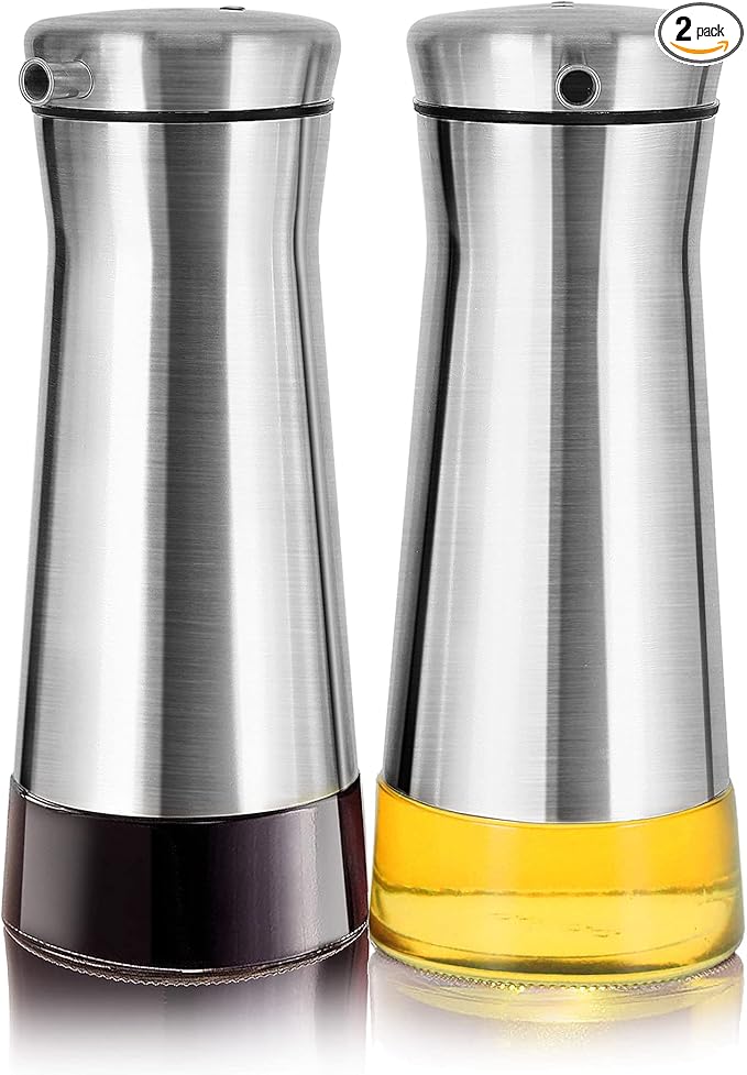 Aelga Olive Oil And Vinegar Dispenser Set -2 Pack Elegant Stainless Steel Oil by Aelga