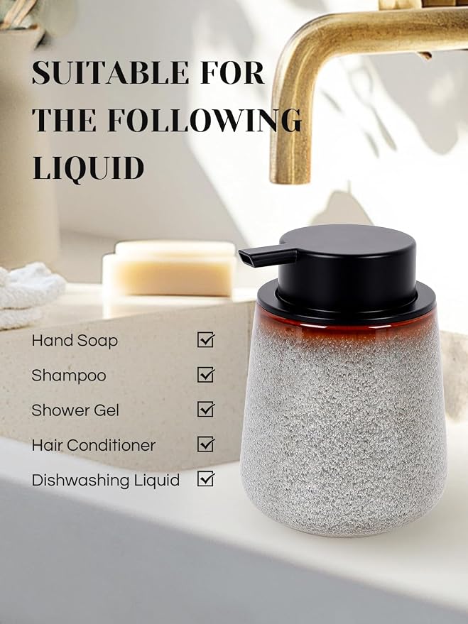INGOFIN Ceramic Foaming Soap Dispenser -12oz Foam Hand Soap Dispenser Bathroom - Image 7