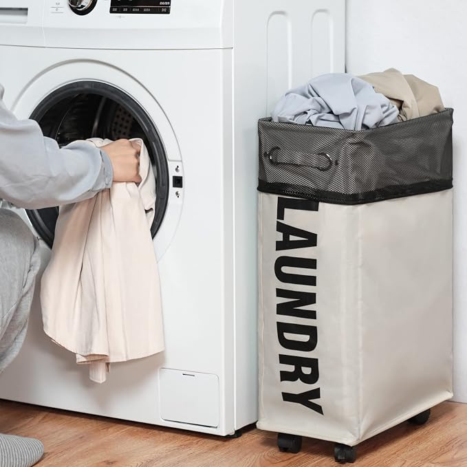 DOKEHOM 25-Inches Slim Laundry Basket on Wheels, Collapsible Rolling Laundry - Image 7