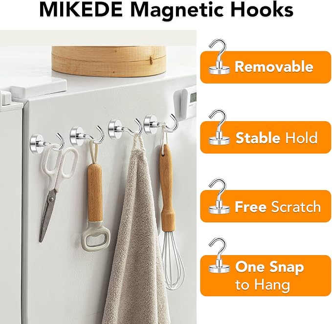MIKEDE Magnetic Hooks, 40Lbs+ Heavy Duty Magnet Hooks - Image 2