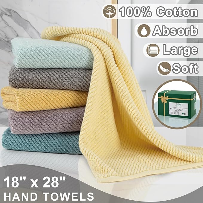 Beige Hand Towels, Hand Towels for Bathroom Set of 4, Large 18"x 28" - Image 3