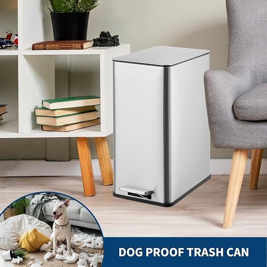 15 L Kitchen Step Trash Can, 4 Gallon Narrow Stainless Steel Waste Bin - Image 6