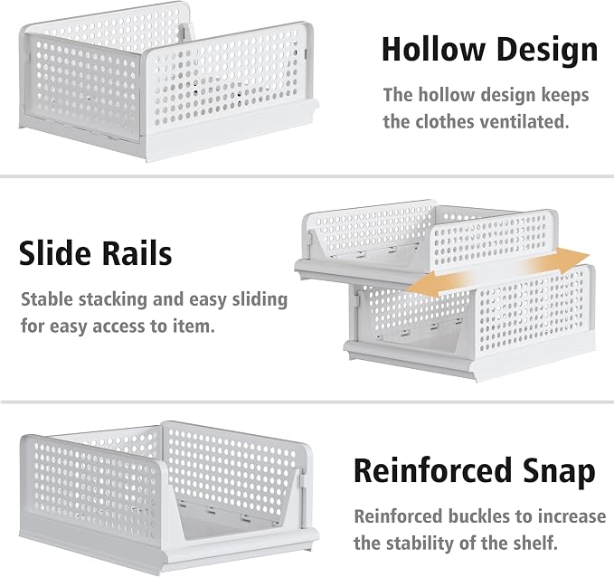 Proarea 4 Pack Stackable Plastic Storage Basket Closet Organizer Bin Foldable - Image 6