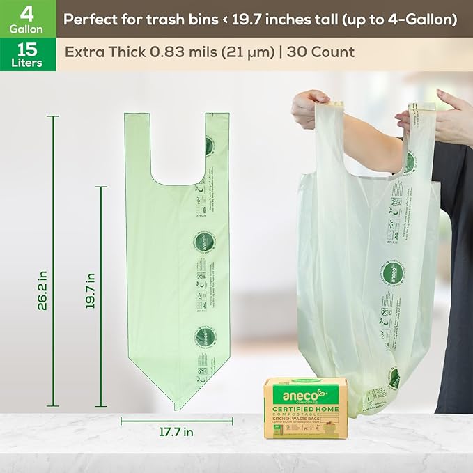 ANECO 4 Gallon Compostable Food Waste Bags - Image 7