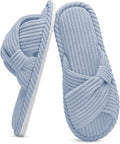 Evshine Summer House Slippers for Women Corduroy Cross Bow Indoor Slippers Open by Evshine