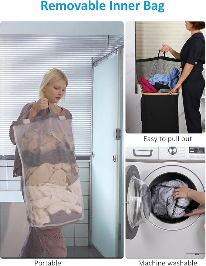 efluky Laundry Basket with Wheels, Tall Rolling Laundry Hamper with Lid and - Image 5