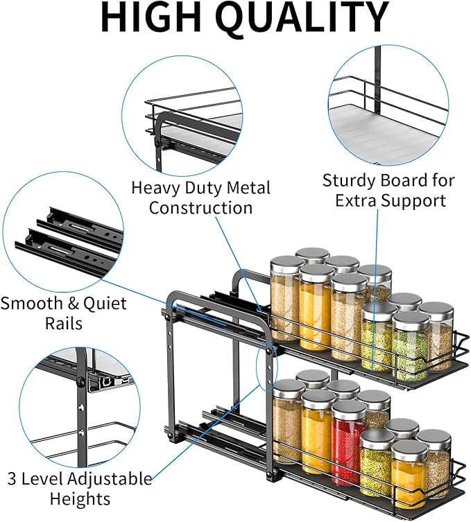 RCHYFEED Spice Organization for Cabinet, 2 Tier Pull Out Spice Rack for - Image 5