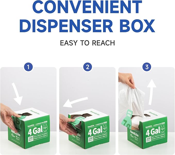 Small Trash Bags with Handles 2.6 Gallon 200 Count White - Image 3