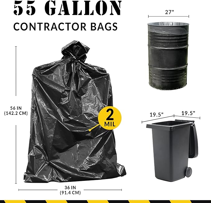 Reli. Contractor Garbage Bags 55 Gallon | 40 Trash Bags | Heavy Duty | Black - Image 5