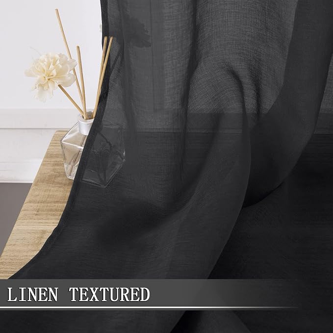 Tollpiz Short Sheer Curtains Linen Textured Living Room Curtain Sheers Light - Image 2