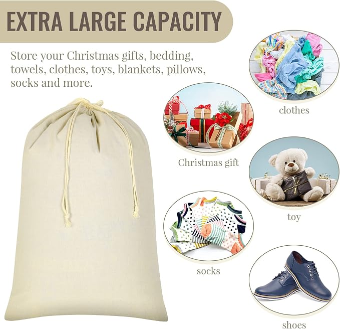12 Pieces 28" x 36" Canvas Laundry Bags Bulk Large Cotton Laundry - Image 3