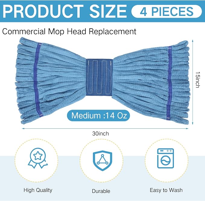Lallisa 4 Pcs Commercial Mop Head Replacement Tube Microfiber Industrial Looped - Image 2