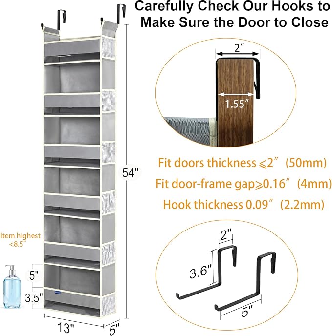 Over The Door Organizer 6-Shelves and 12 Side Pockets, Over The Door Storage - Image 2