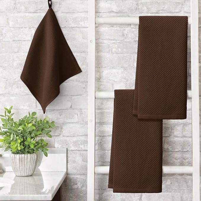 Artoid Mode 100% Cotton Dark Coffee Waffle Weave Kitchen Dish Cloths, 13x28 - Image 2