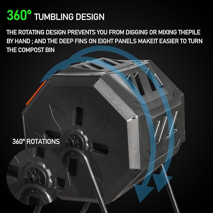 Hourleey Compost Bin Outdoor, 43 Gallon Dual Chamber Tumbling Composting Bin - Image 3