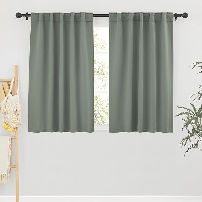 RYB HOME Small Window Curtains, W34 x L45, Sage Green, 2 Panels by RYBHOME