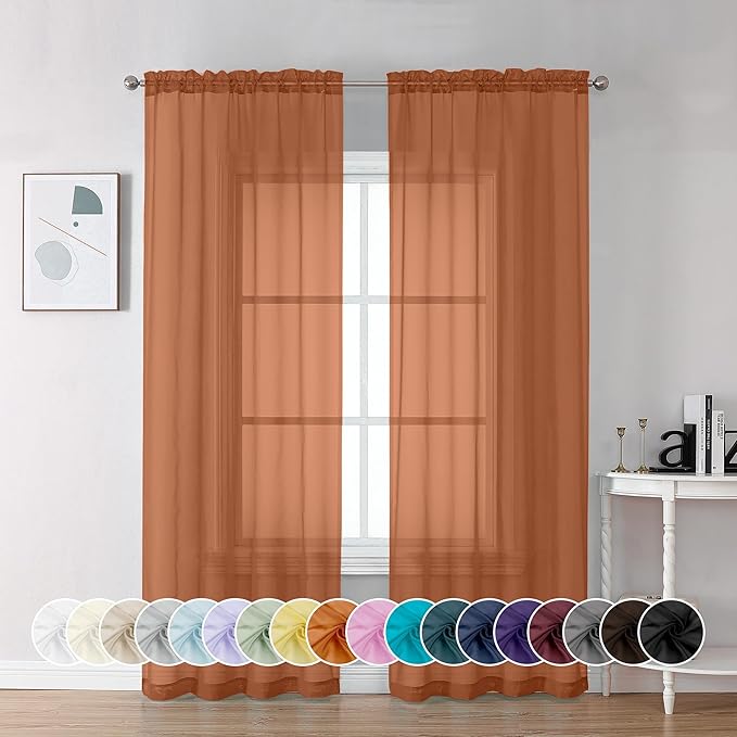 Chyhomenyc Burnt Orange Sheer Curtains 84 Inch Length 2 Panels, Light Filtering by Chyhomenyc