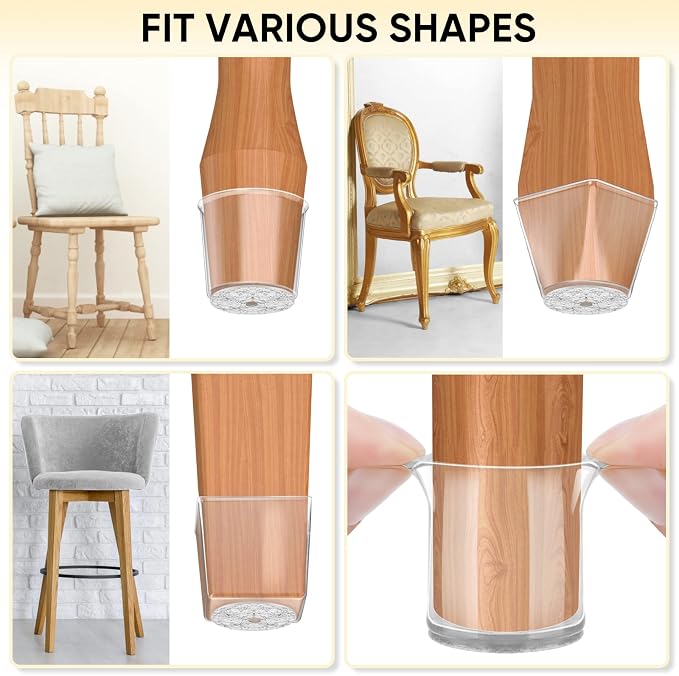 BALEINE 24 Pack Silicone Chair Leg Floor Protectors, Stool Leg Protectors Cap - Image 8