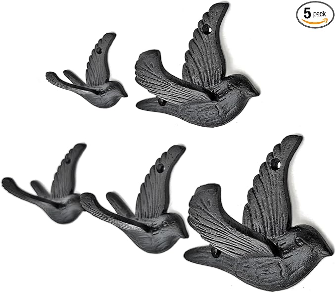 Ambipolar 5-Pack Bird Flying Style Coat Hooks, Vintage Black Hooks by Ambipolar