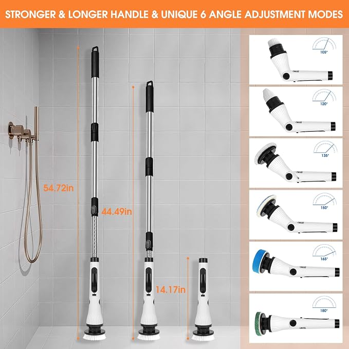Electric Spin Scrubber, Cordless Cleaning Brush, 8 Brush Heads & 2 Speeds - Image 3