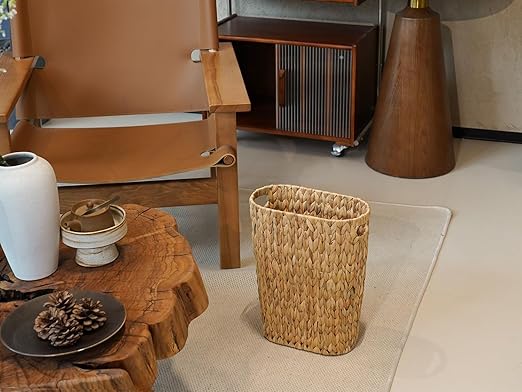 Wicker Trash Can, Bathroom Trash Can, Water Hyacinth Wicker Waste Basket - Image 4