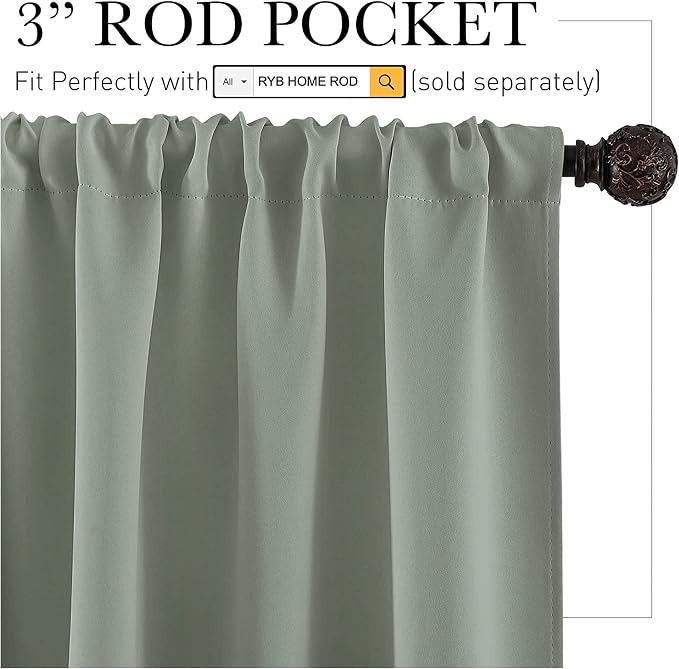 RYB HOME Dorm Curtains Room Darkening, 45 inch Length Privacy Window Treatment - Image 2