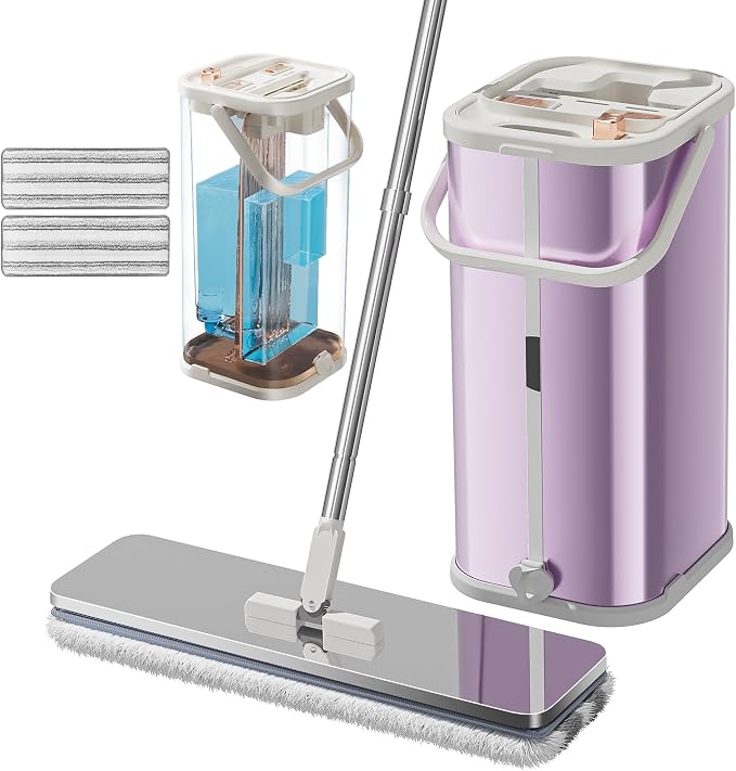 Pink Separates Dirty Water Mop and Bucket, Flat Mop and Bucket by SWIFTIRON