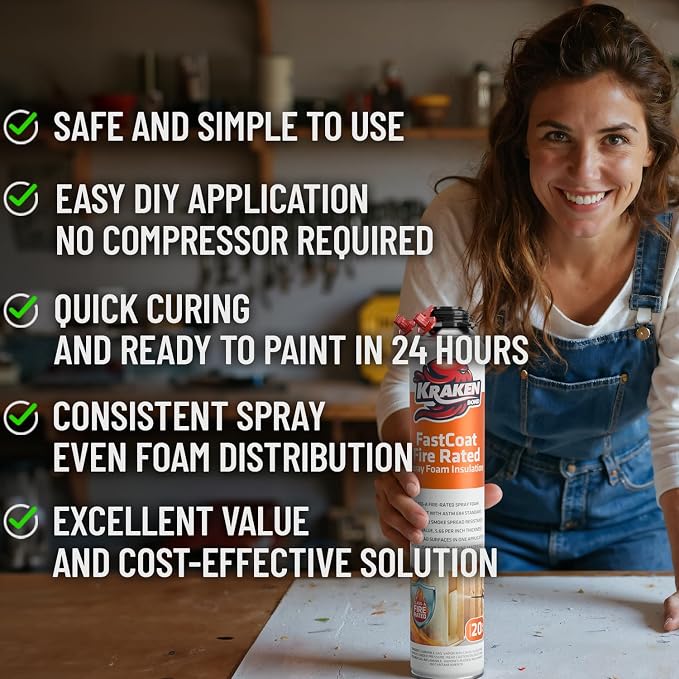 Kraken Bond Fastcoat Fire Rated Spray Foam Insulation Kit Closed Cell in a Can - Image 7