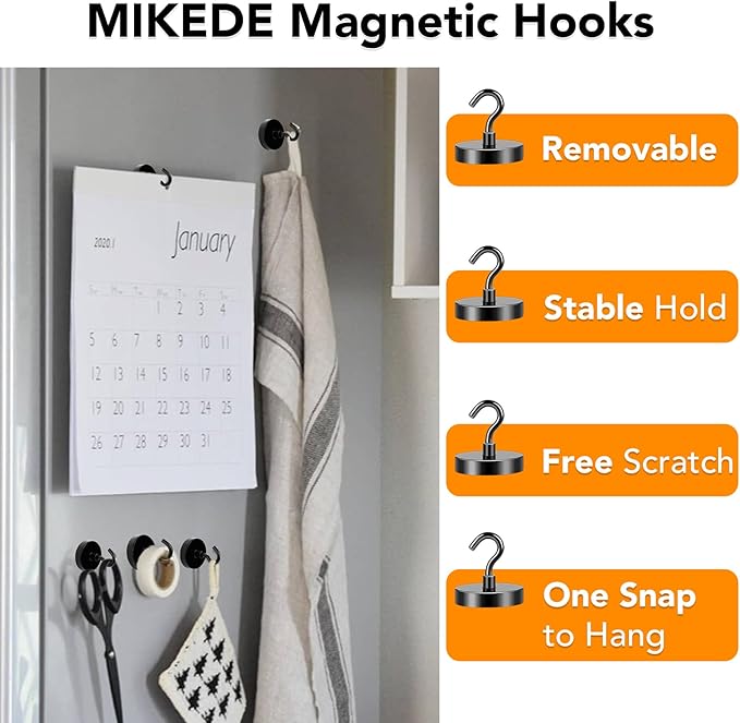 MIKEDE Magnetic Hooks Heavy Duty, 150LB+ Strong Black Magnets Hooks - Image 4