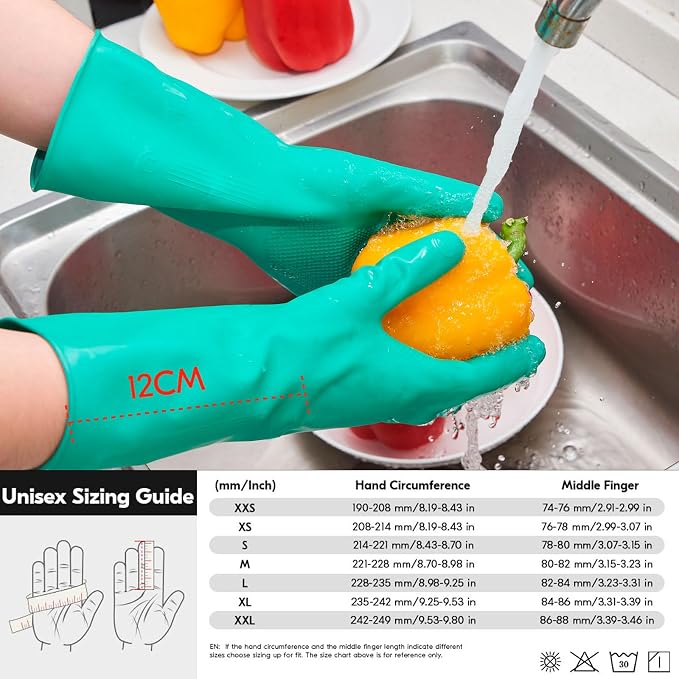 Vgo... 3-Pairs Reusable Household Gloves, Rubber Dishwashing gloves, Extra - Image 6