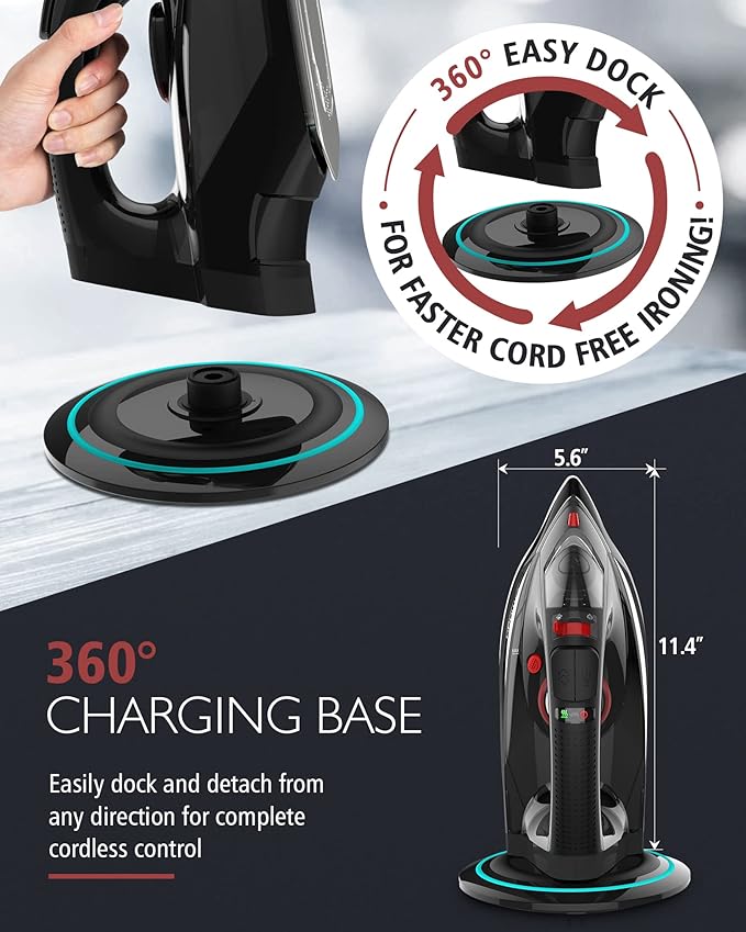 Cordless Iron for Clothes, 1500W Steam Iron Rapid Heating, Ceramic Soleplate - Image 3