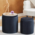 Round Ottoman with Storage Set of 2-Upholstered Velvet Vanity Stool by HomePage