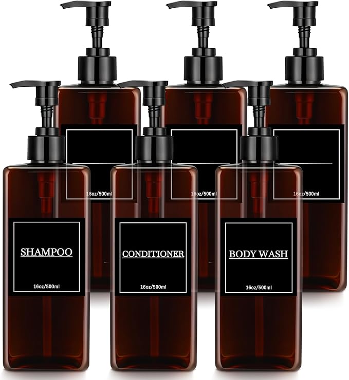 Tanlade 6 Pcs Shampoo and Conditioner Dispenser Bottles 16oz Modern Shower Soap by Tanlade