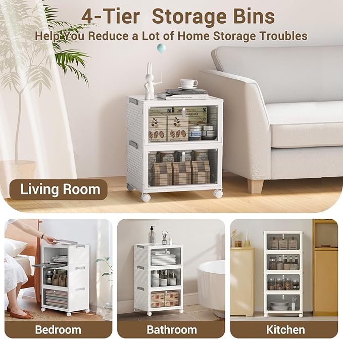Storage Bins with Lids, 4 Tier Stackable Storage Bins with Drawers, 4 Pack - Image 6