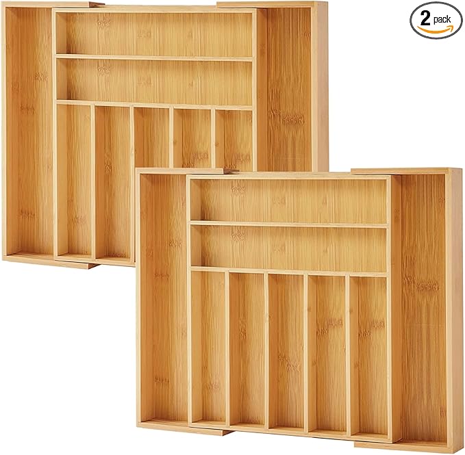 Bamboo Drawer Organizer, 2 Pack by PURAWOOD