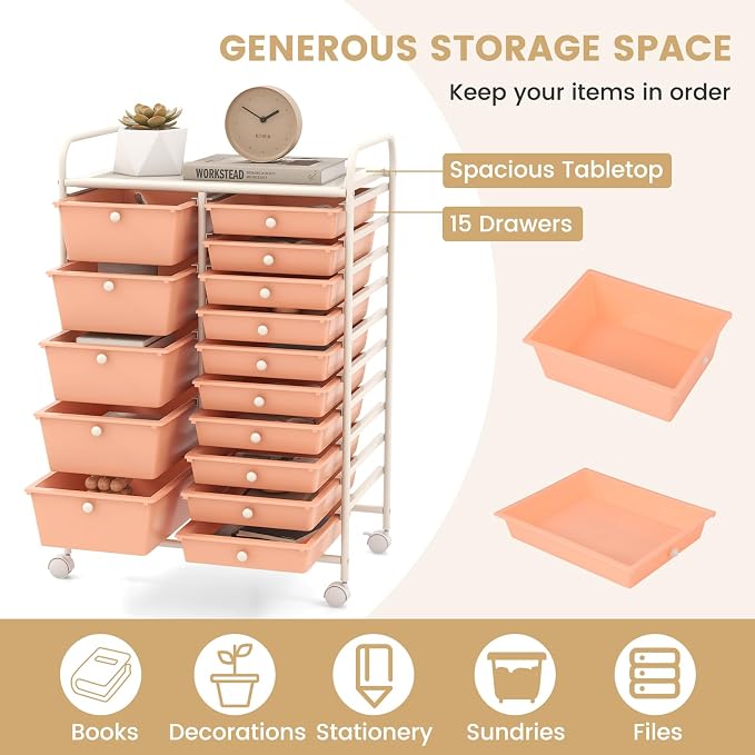 GOFLAME 15-Drawer Rolling Storage Cart, Utility Cart - Image 4