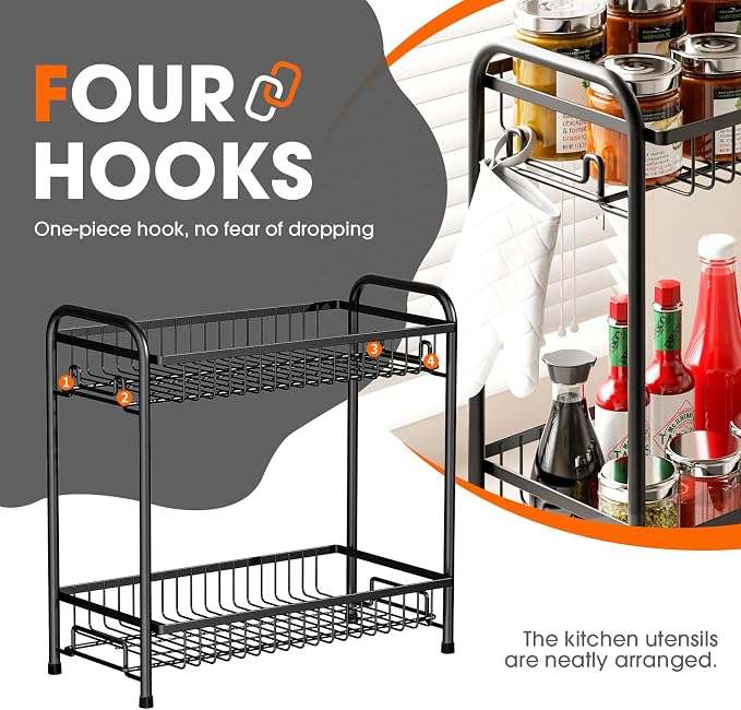 Spice Rack for Countertop, 2-Tier Standing Sturdy Metal Seasoning Organizer - Image 4
