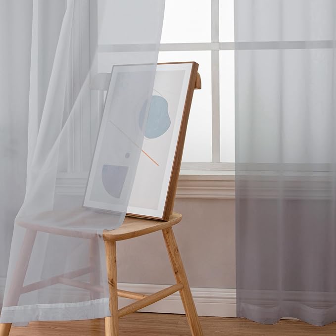 Chyhomenyc Light Grey Sheer Curtains 63 Inch Length 2 Panels, Light Filtering - Image 9