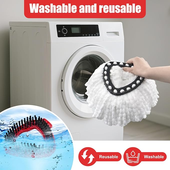 Spin Mop Replacement Handle, 2 Pack Mop Head&Base Scrub Brush 4-Section - Image 9
