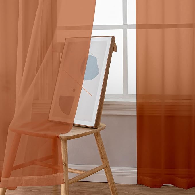 Chyhomenyc Sheer Orange Curtains 90 inches Long 2 Panels, Light Filtering Soft - Image 7