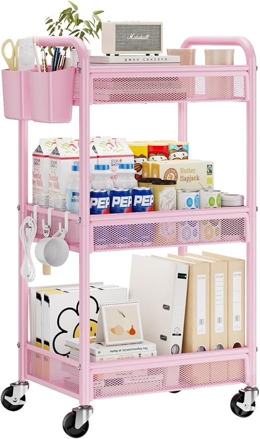 YASONIC 3 Tier Rolling Cart – Metal Utility Storage Cart by YASONIC