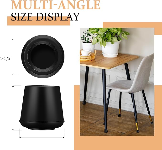 1-1/2” Round Rubber Chair Leg Tips Caps, Chair Leg Floor Protectors, Non-Slip - Image 2