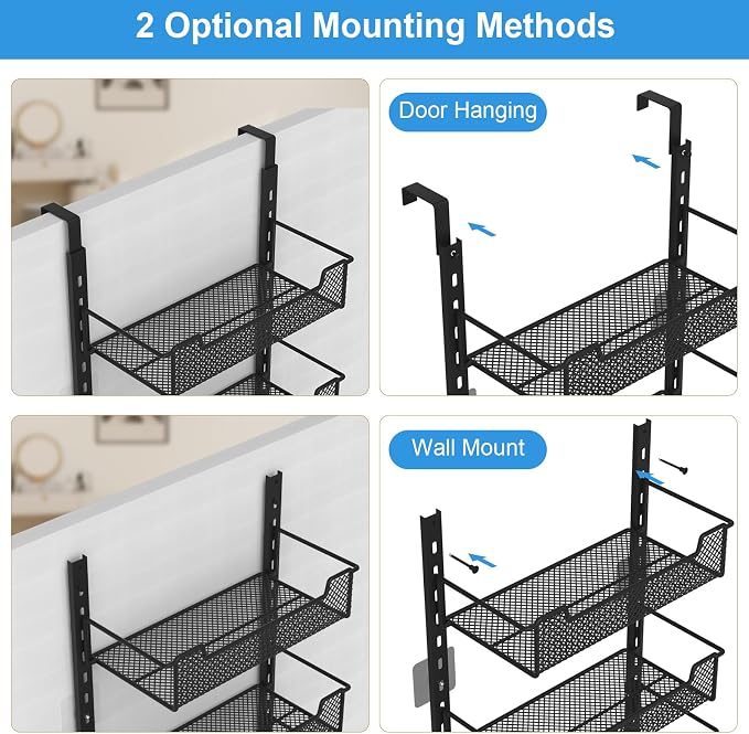12.3" W Narrow Over the Door Pantry Organizer, 8-Tier Over the Door Organizer - Image 4